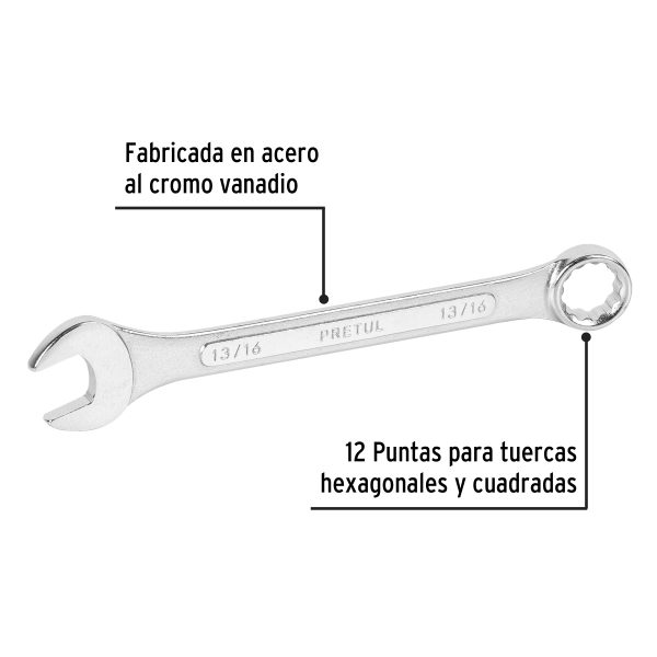 21889 - Llave combinada 13/16' x 250 mm de largo, Pretul