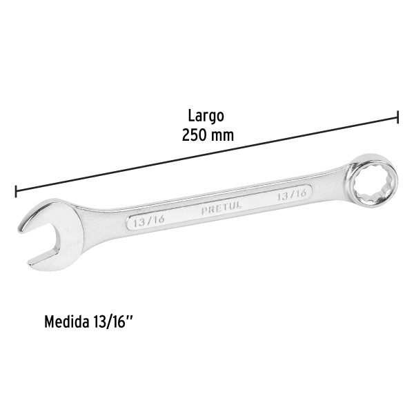 21889 - Llave combinada 13/16' x 250 mm de largo, Pretul