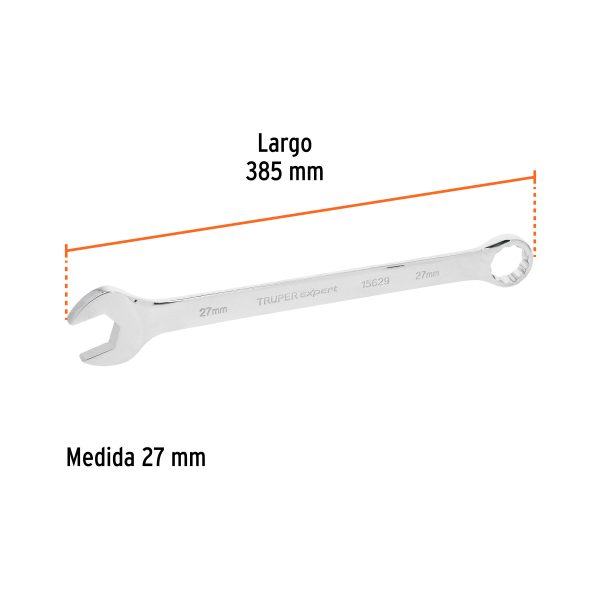 15629 - Llave combinada extralarga 27 mm x 385 mm de largo, Expert