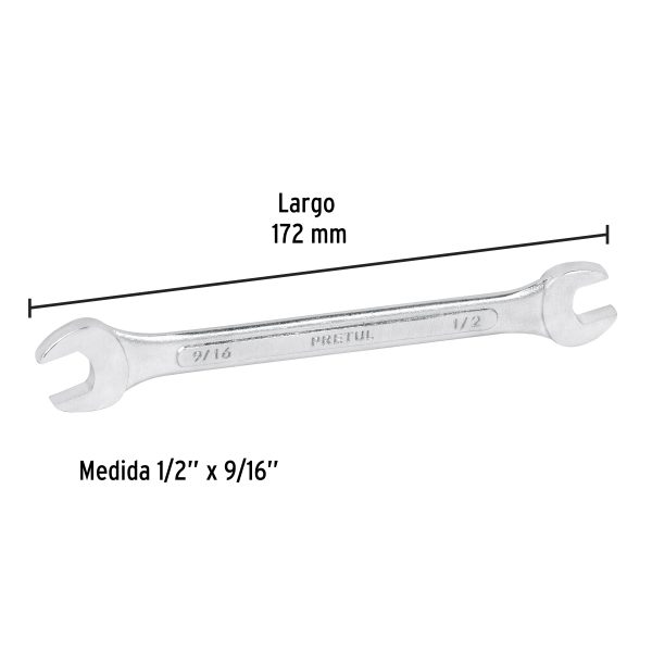 21954 - Llave española, 1/2 x 9/16' x 172 mm de largo, PRETUL