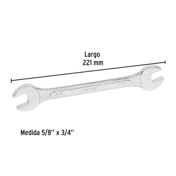 21956 - Llave española, 5/8 x 3/4' x 221 mm de largo, PRETUL