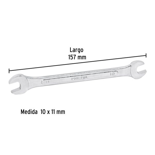 21972 - Llave española 10 x 11 mm x 157 mm de largo, PRETUL