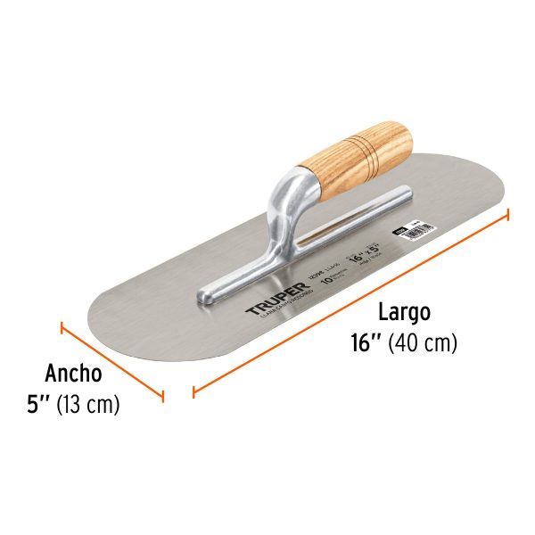 12398 - Llana canto redondo 16' x 5' con mango de madera, Truper
