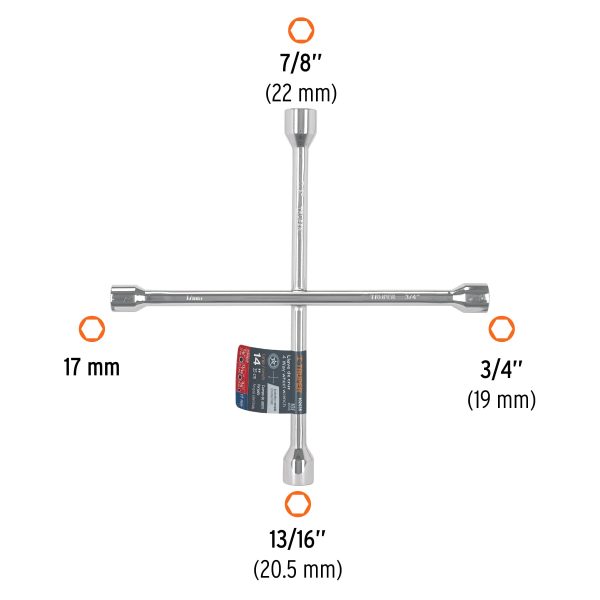 102635 - Llave de cruz 14' pulida y cromada, TRUPER
