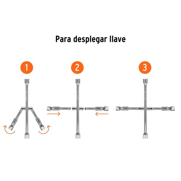 15484 - Llave de cruz 14' plegable pulida y cromada, TRUPER