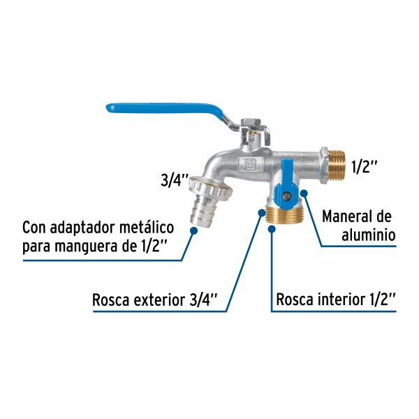 48060 - Llave de esfera doble salida 1/2' de latón, Foset
