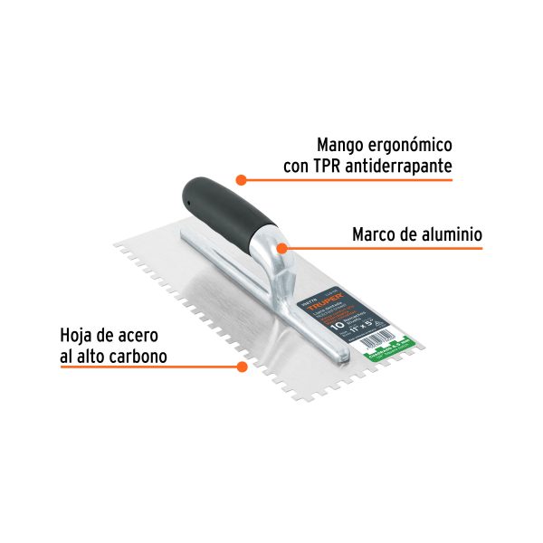 102778 - Llana 11' dentado cuadrado 1/4', 10 remaches, mgo comfort