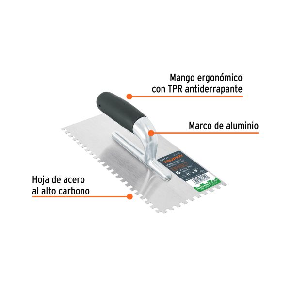 102779 - Llana 11' dentado cuadrado 1/4', 6 remaches, mgo comfort