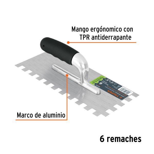 102791 - Llana 11' dentado cuadrado 1/2', 6 remaches, mgo comfort