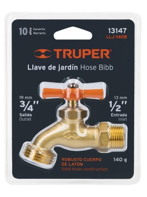 13147 - Llave p/manguera, de latón 140g, 1/2', blíster, TRUPER
