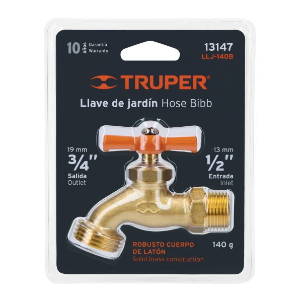 13147 - Llave p/manguera, de latón 140g, 1/2', blíster, TRUPER