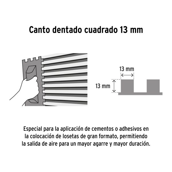 102703 - Llana 11' dentado cuadrado 1/2', 6 remaches, mgo madera
