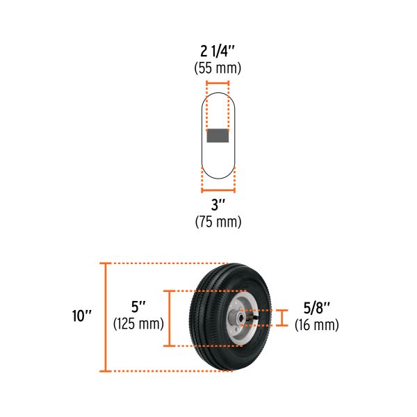 45904 - Rueda neumática 10' para eje central, Truper