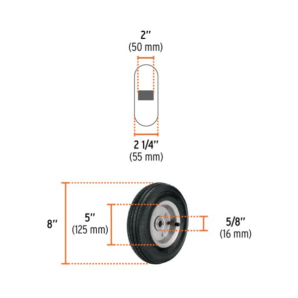 45901 - Rueda neumática 8' para eje lateral, Truper