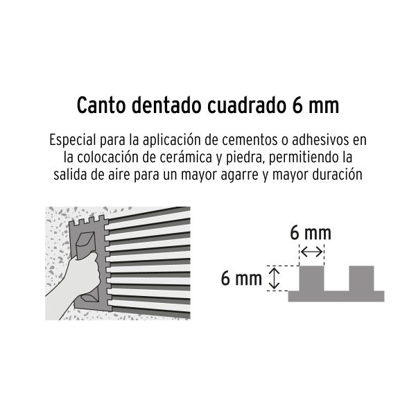 15413 - Llana 11' dentado cuadrado 1/4', 6 remaches, mgo plástico