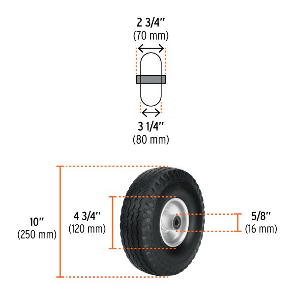 45909 - Rueda imponchable 10' para eje central, Truper