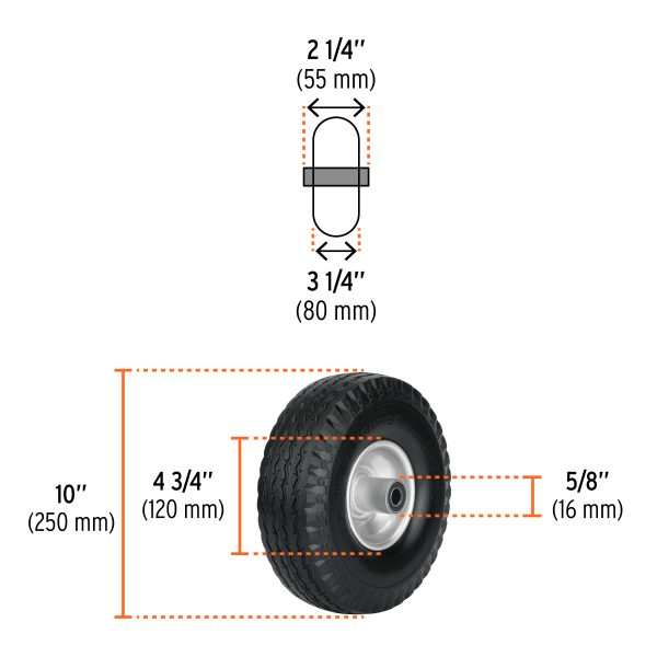 45911 - Rueda imponchable 10' para eje lateral, Truper