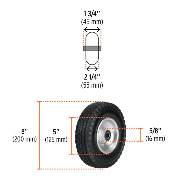 49016 - Rueda imponchable 8' para eje central, Truper