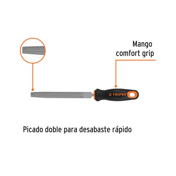 15317 - Lima media caña bastarda 6' mango doble inyección, TRUPER