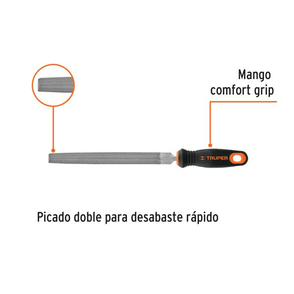 15318 - Lima media caña bastarda 8' mango doble inyección, TRUPER