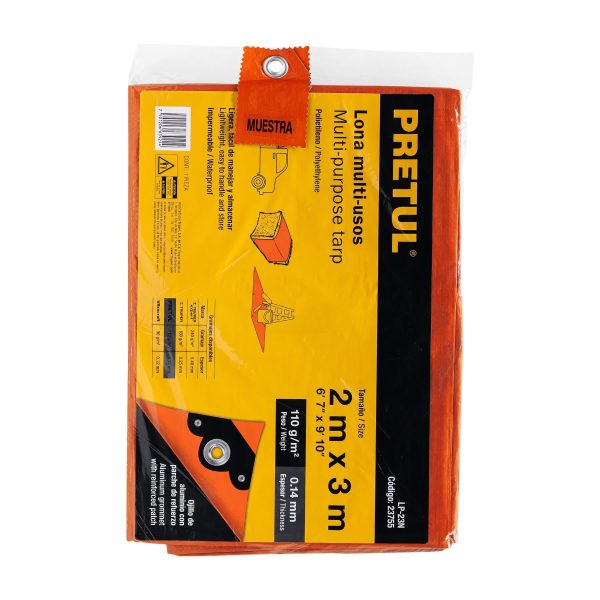 23755 - Lona de polietileno 2 x 3 m, naranja, 110 g/m2, PRETUL
