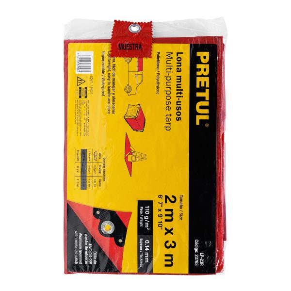 23763 - Lona de polietileno 2 x 3 m, roja, 110 g/m2, PRETUL