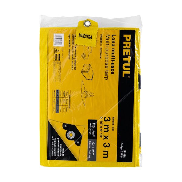 23740 - Lona de polietileno 3 x 3 m, amarilla, 110 g/m2, PRETUL