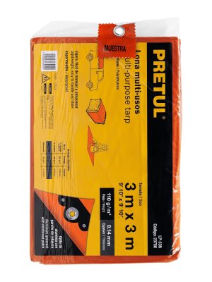 23756 - Lona de polietileno 3 x 3 m, naranja, 110 g/m2, PRETUL