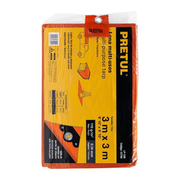 23756 - Lona de polietileno 3 x 3 m, naranja, 110 g/m2, PRETUL