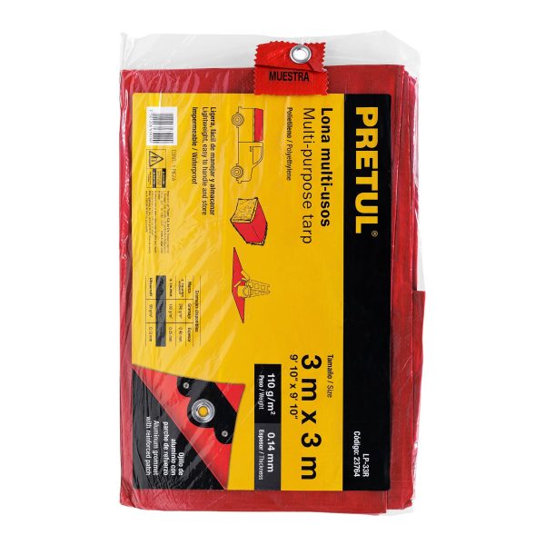 23764 - Lona de polietileno 3 x 3 m, roja, 110 g/m2, PRETUL