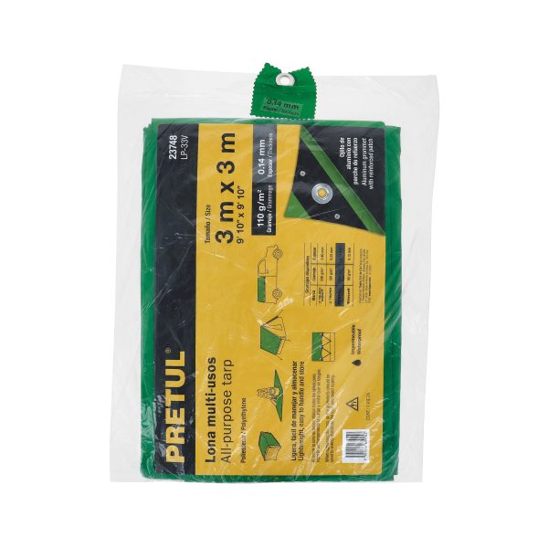 23748 - Lona de polietileno 3 x 3 m, verde, 110 g/m2, PRETUL