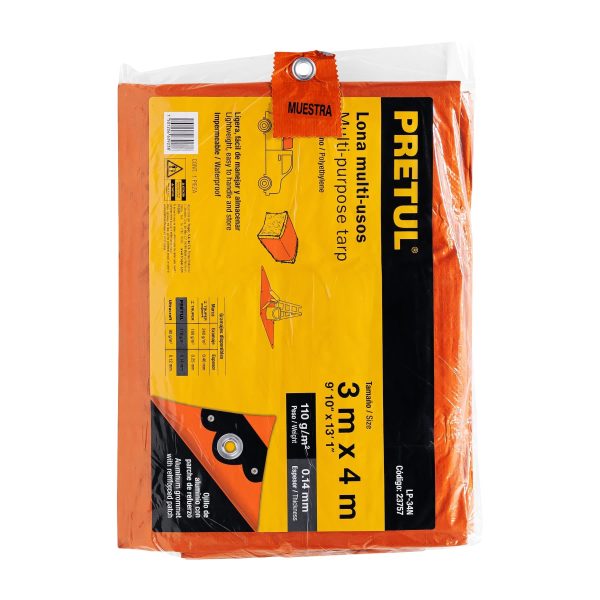 23757 - Lona de polietileno 3 x 4 m, naranja, 110 g/m2, PRETUL