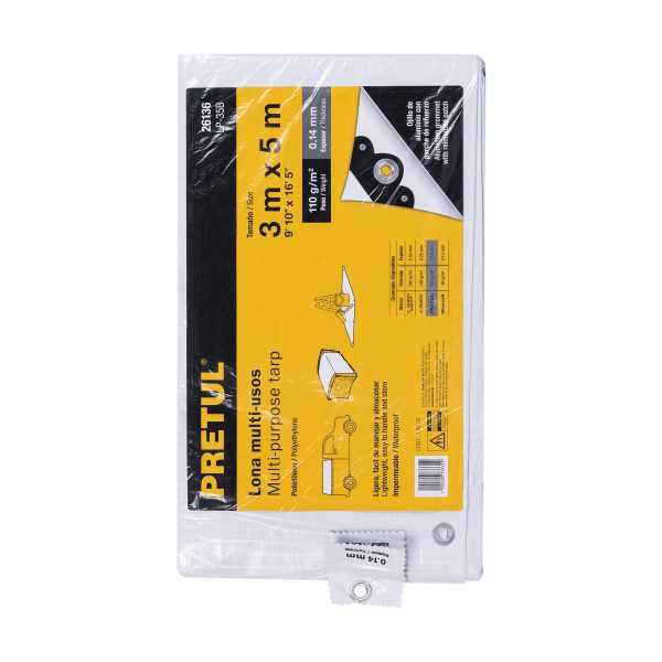 26136 - Lona de polietileno 3 x 5 m, blanca, 110 g/m2, PRETUL