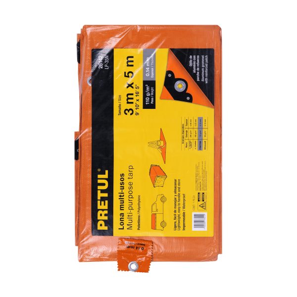 26142 - Lona de polietileno 3 x 5 m, naranja, 110 g/m2, PRETUL