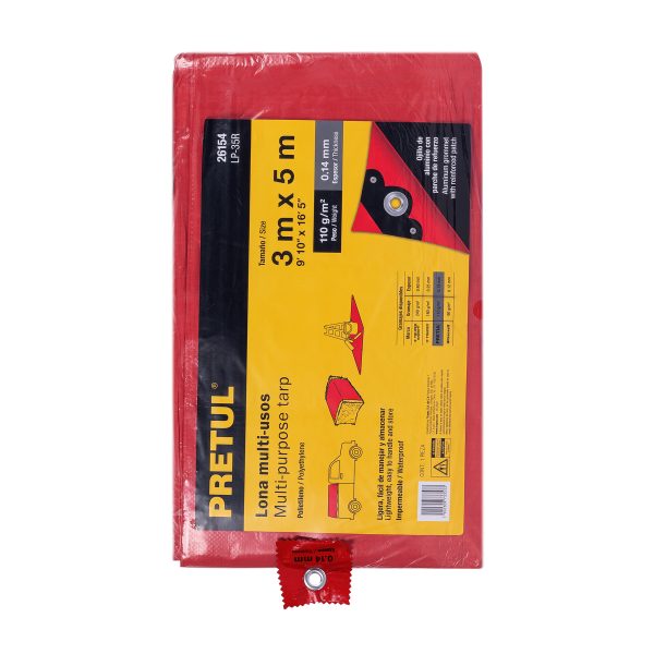 26154 - Lona de polietileno 3 x 5 m, roja, 110 g/m2, PRETUL