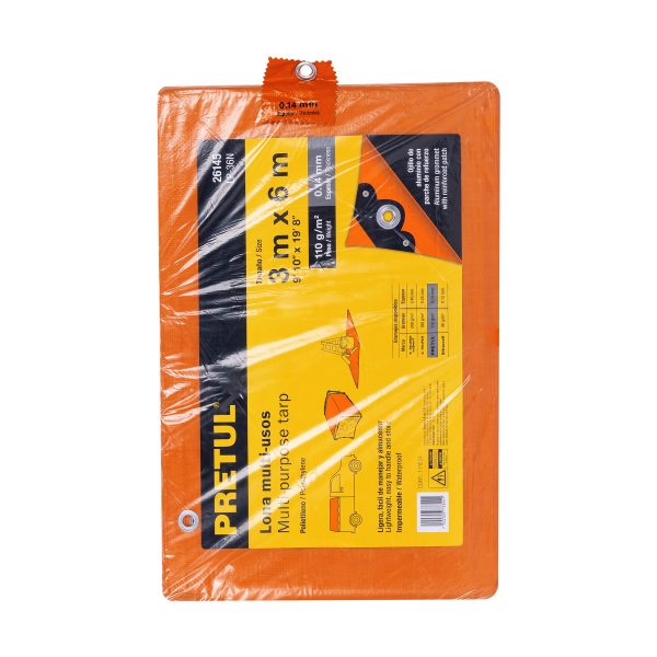 26145 - Lona de polietileno 3 x 6 m, naranja, 110 g/m2, PRETUL