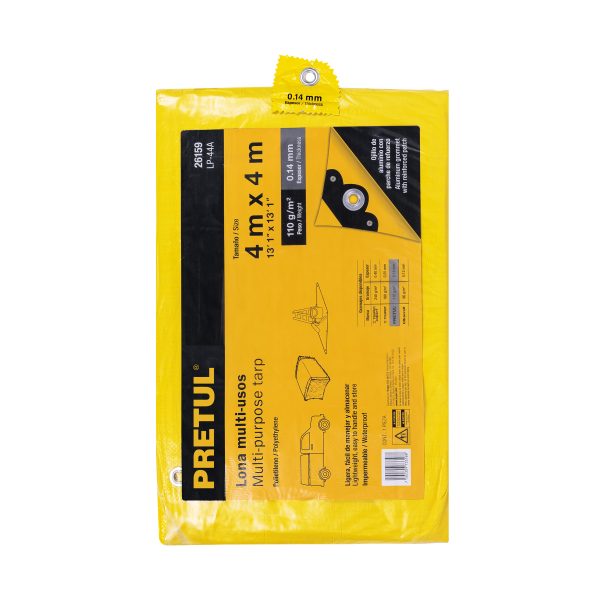 26159 - Lona de polietileno 4 x 4 m, amarilla, 110 g/m2, PRETUL