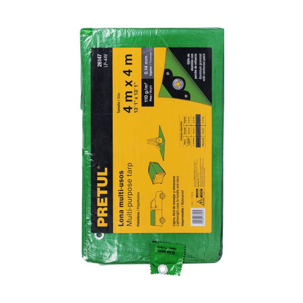 26147 - Lona de polietileno 4 x 4 m, verde, 110 g/m2, PRETUL
