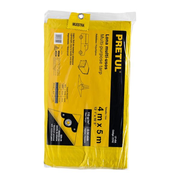 23742 - Lona de polietileno 4 x 5 m, amarilla, 110 g/m2, PRETUL