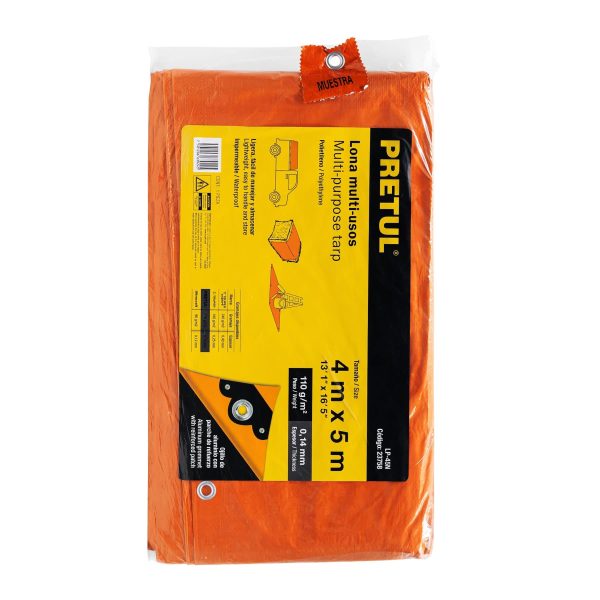 23758 - Lona de polietileno 4 x 5 m, naranja, 110 g/m2, PRETUL
