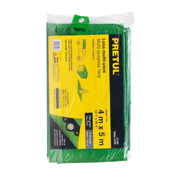23750 - Lona de polietileno 4 x 5 m, verde, 110 g/m2, PRETUL