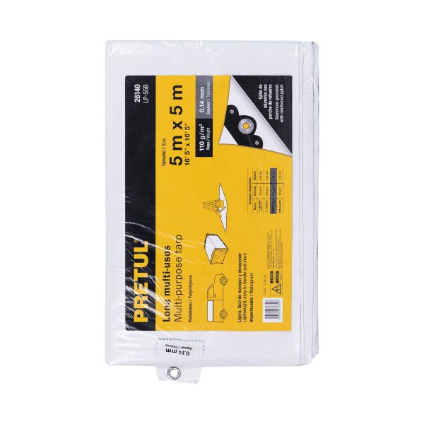 26140 - Lona de polietileno 5 x 5 m, blanca, 110 g/m2, PRETUL