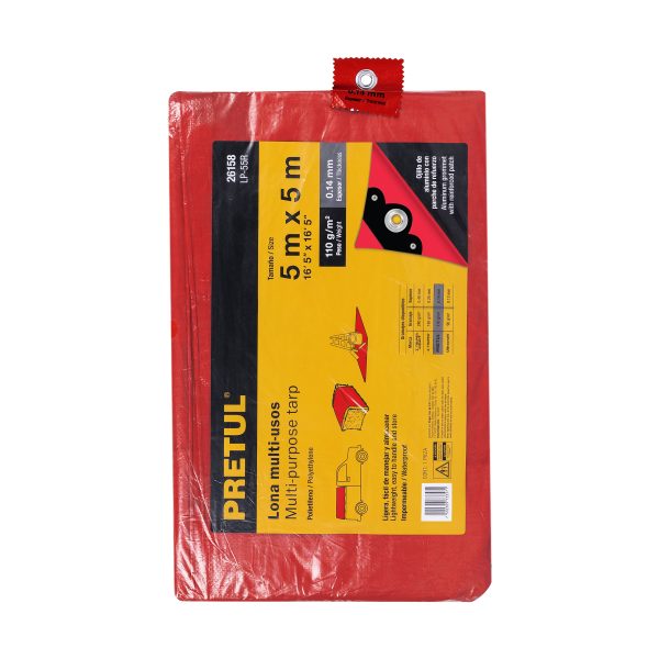 26158 - Lona de polietileno 5 x 5 m, roja, 110 g/m2, PRETUL