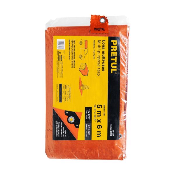 23760 - Lona de polietileno 5 x 6 m, naranja, 110 g/m2, PRETUL