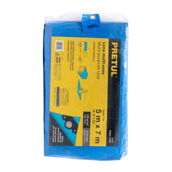 23783 - Lona de polietileno 5 x 7 m, azul, 110 g/m2, PRETUL