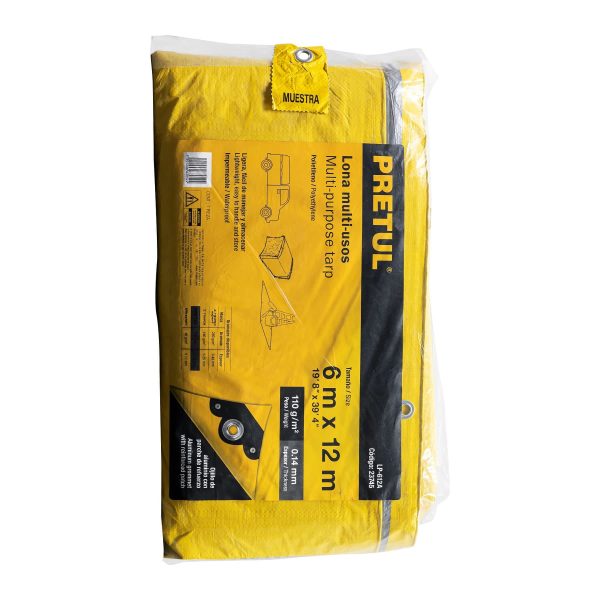 23745 - Lona de polietileno 6 x 12 m, amarilla, 110 g/m2, PRETUL