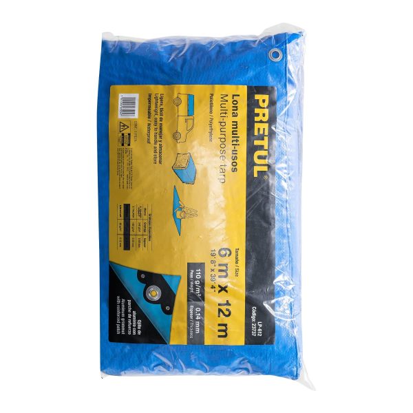 23737 - Lona de polietileno 6 x 12 m, azul, 110 g/m2, PRETUL