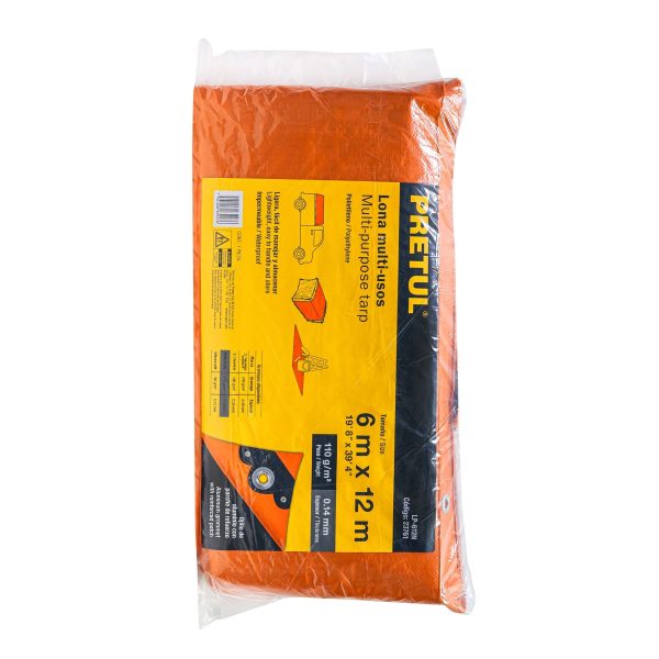 23761 - Lona de polietileno 6 x 12 m, naranja, 110 g/m2, PRETUL