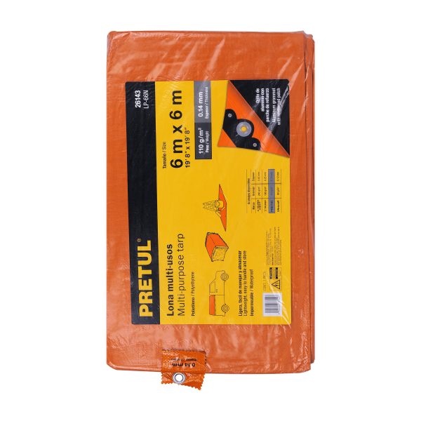 26143 - Lona de polietileno 6 x 6 m, naranja, 110 g/m2, PRETUL
