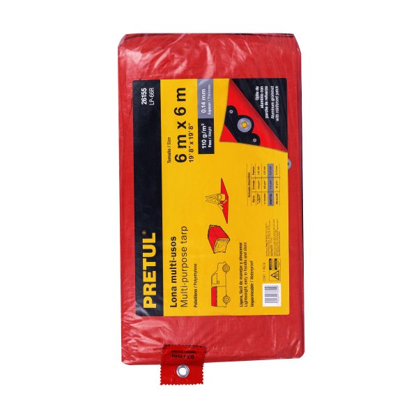 26155 - Lona de polietileno 6 x 6 m, roja, 110 g/m2, PRETUL
